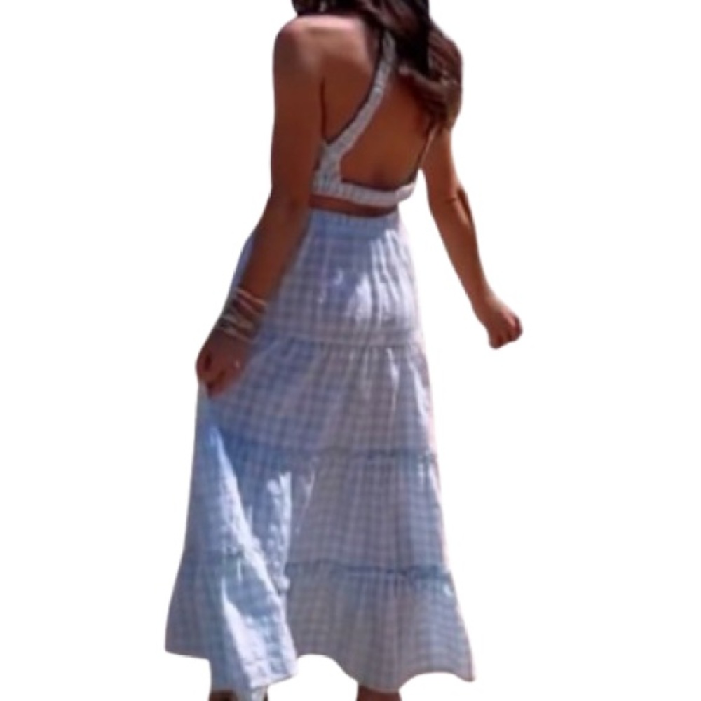 NWOT Talulah 2 Pcs Gingham Sleeveless Top Tiered Skirt Blue White Size M - Picture 3 of 15